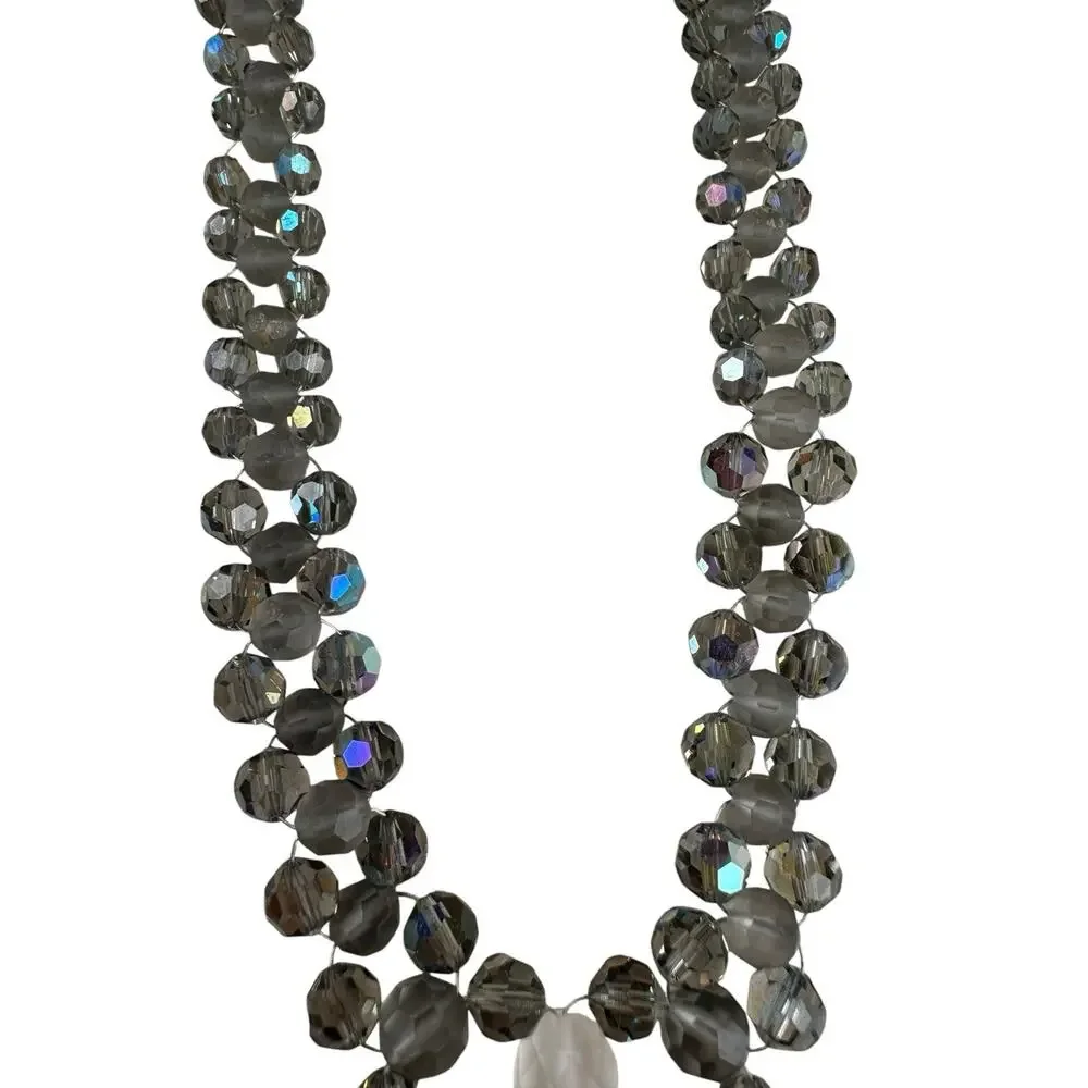 Vintage Signed Swarovski AB Crystal Lariat Necklace Frosted Flower Y Drop Rare